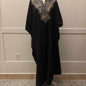 NWT Kaftan “one size fits most” black w/gold sequin & embroidery around neckline